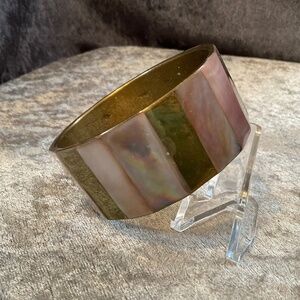 Vintage Brass and Shell Bangle Bracelet